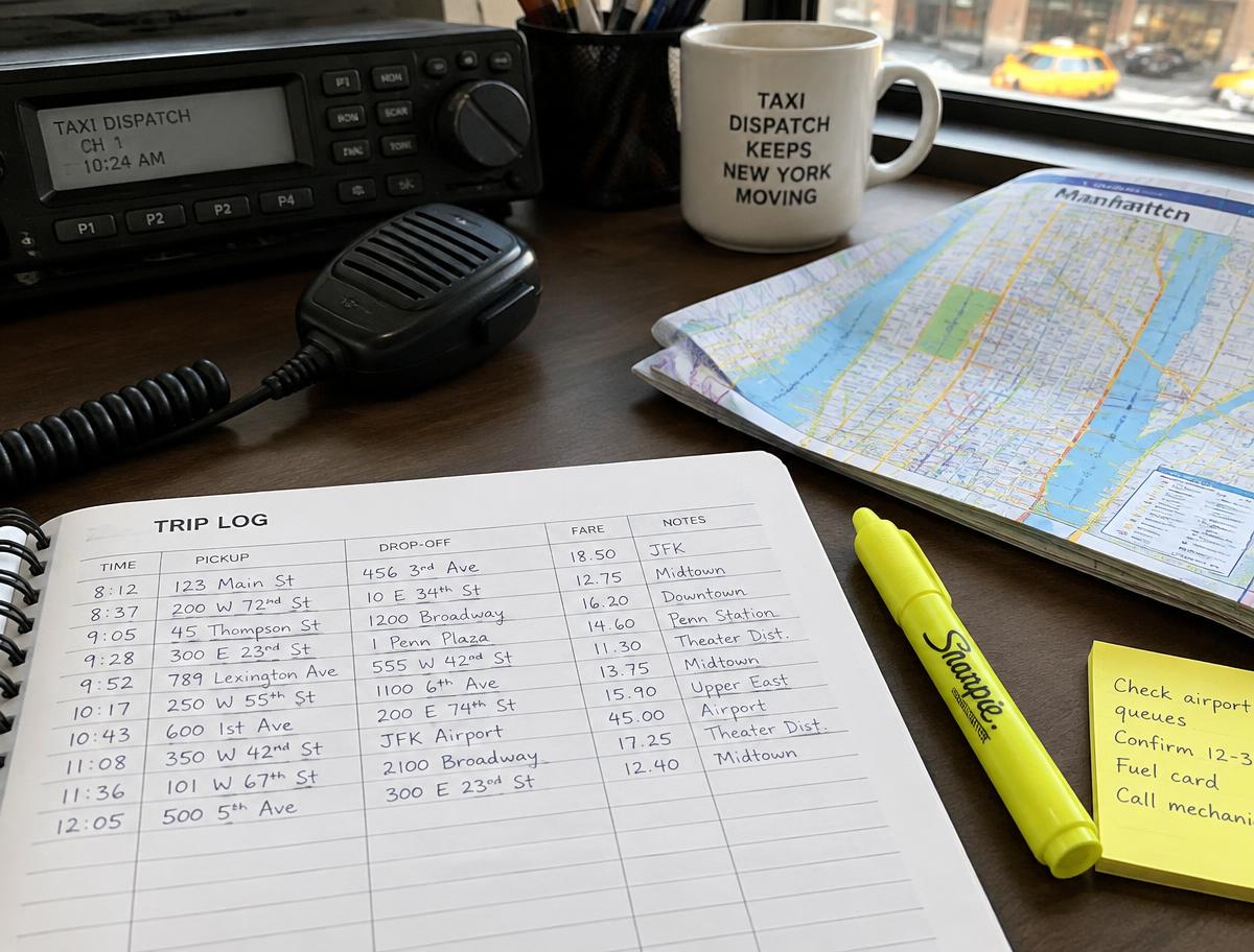 Escritorio de despacho con radio y bitácora de viajes