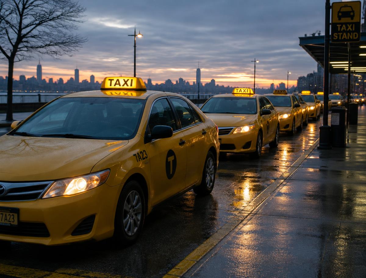 Fila de taxis en la parada